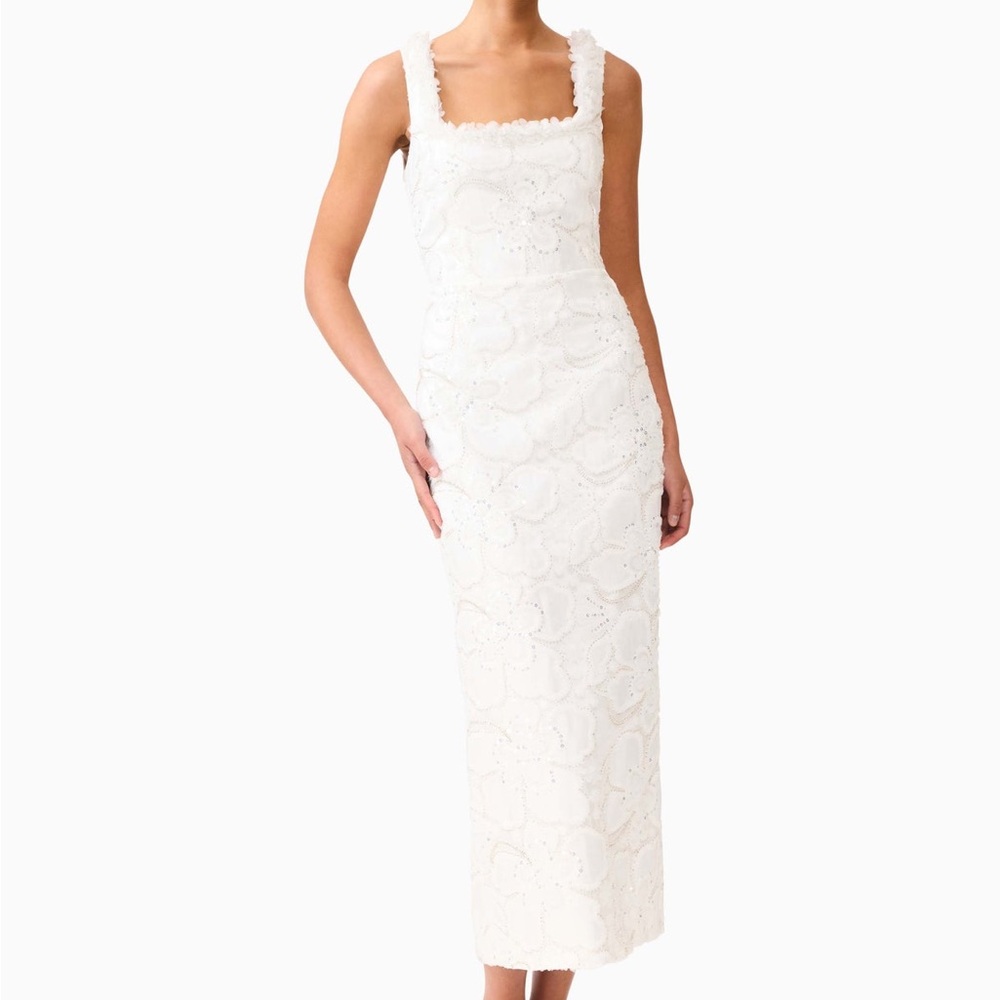 elliatt elowen white floral applique beaded sequin midi bridal dress medium NEW